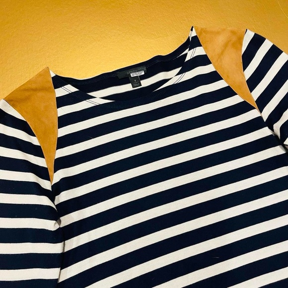 J. Crew Striped Long Sleeve Leather Capped Shoulders Top Size Small - Picture 5 of 7